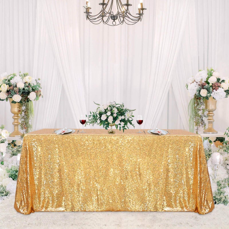 SoarDream Gold Sequin Tablecloth 60x102 inch Sparkly Rectangle Glitter Table Linen Wedding Sequin Tablecloths Party Banquet Decorations - Image 1